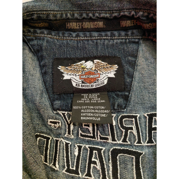 Harley Davidson Sleeveless Distressed Denim Button Shirt Vest Men's Size Large - Picture 7 of 8